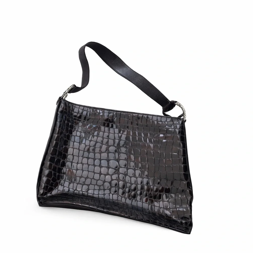 Brighton Glossy Croc-Embossed Shoulder Bag